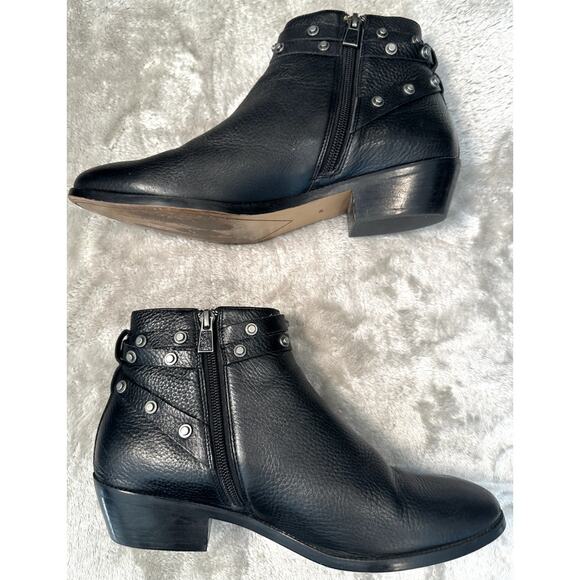 Halogen Black Leather Studded Strap Detail Side Zip Biker Ankle Boots Size 9 - Picture 3 of 7